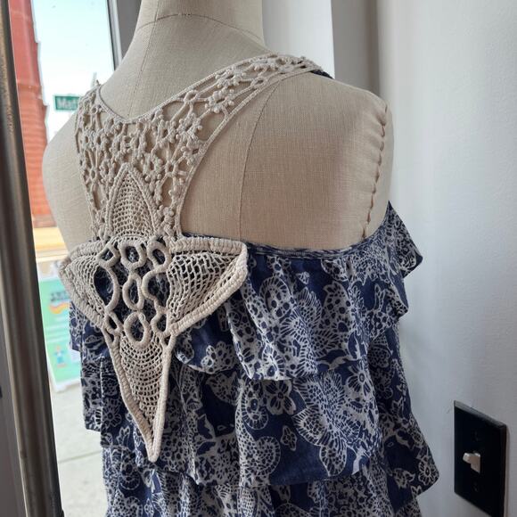 Y2K Beachy Floral Ruffle Crochet Racerback Tank Top - Picture 2 of 7